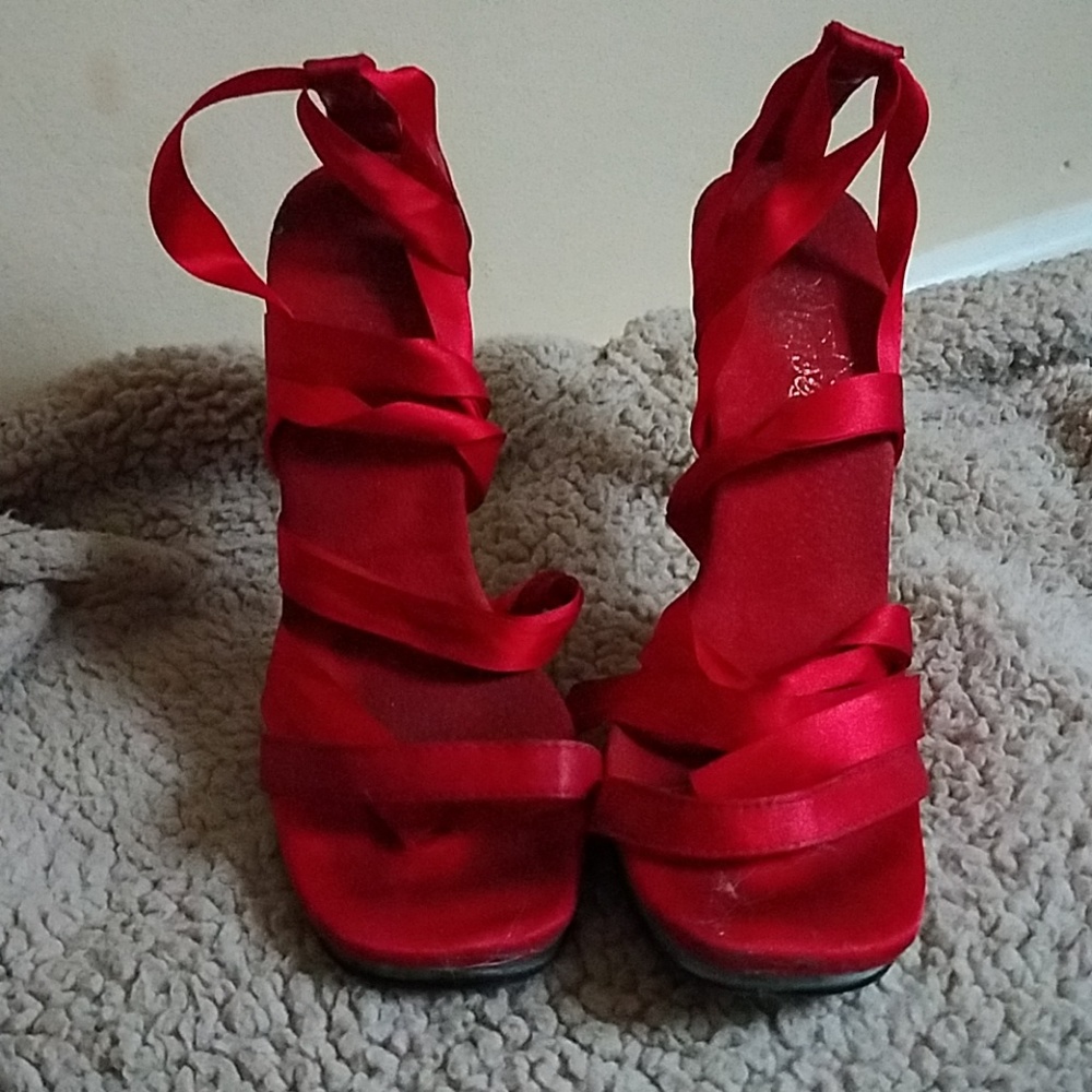 Pleaser Lace up ribbon stilettos